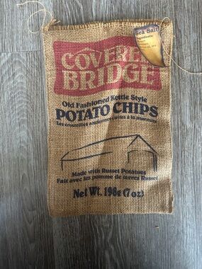 NWT-COVERED BRIDGE Potato Chip Co. 7 Oz. Burlap Bag Sack Waterville NB Canada